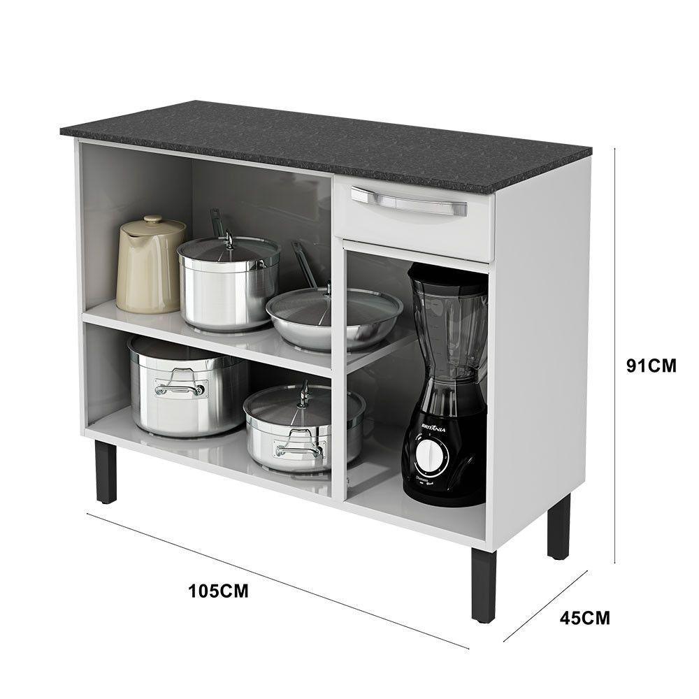 Balcão Rose Em Aço 3 Portas 1 Gaveta Com Tampo Itatiaia Branco - 5