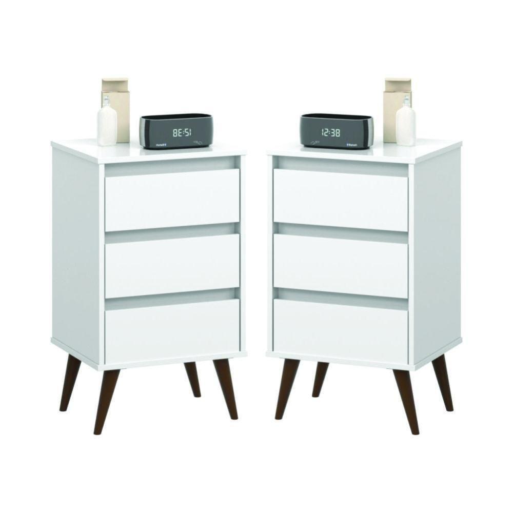 Conjunto De 2 Mesas De Cabeceira Mundo Retrô Branco - 1