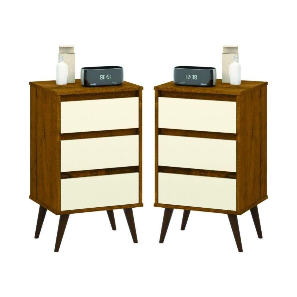 Conjunto De 2 Mesas De Cabeceira Mundo Retrô Freijo Off White - 1