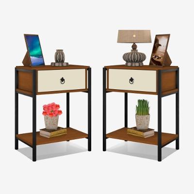 Conjunto Mesas De Cabeceira Industrial Magali Preto Canela Off White