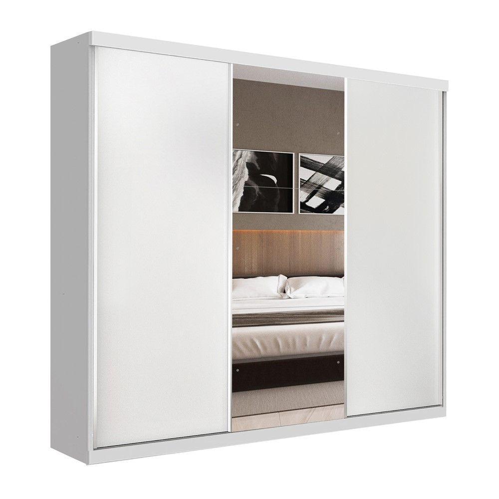 Guarda Roupa Casal Barcelona Branco 3 Portas De Correr 4 Gavetas E 3 Espelhos Minastex - 1