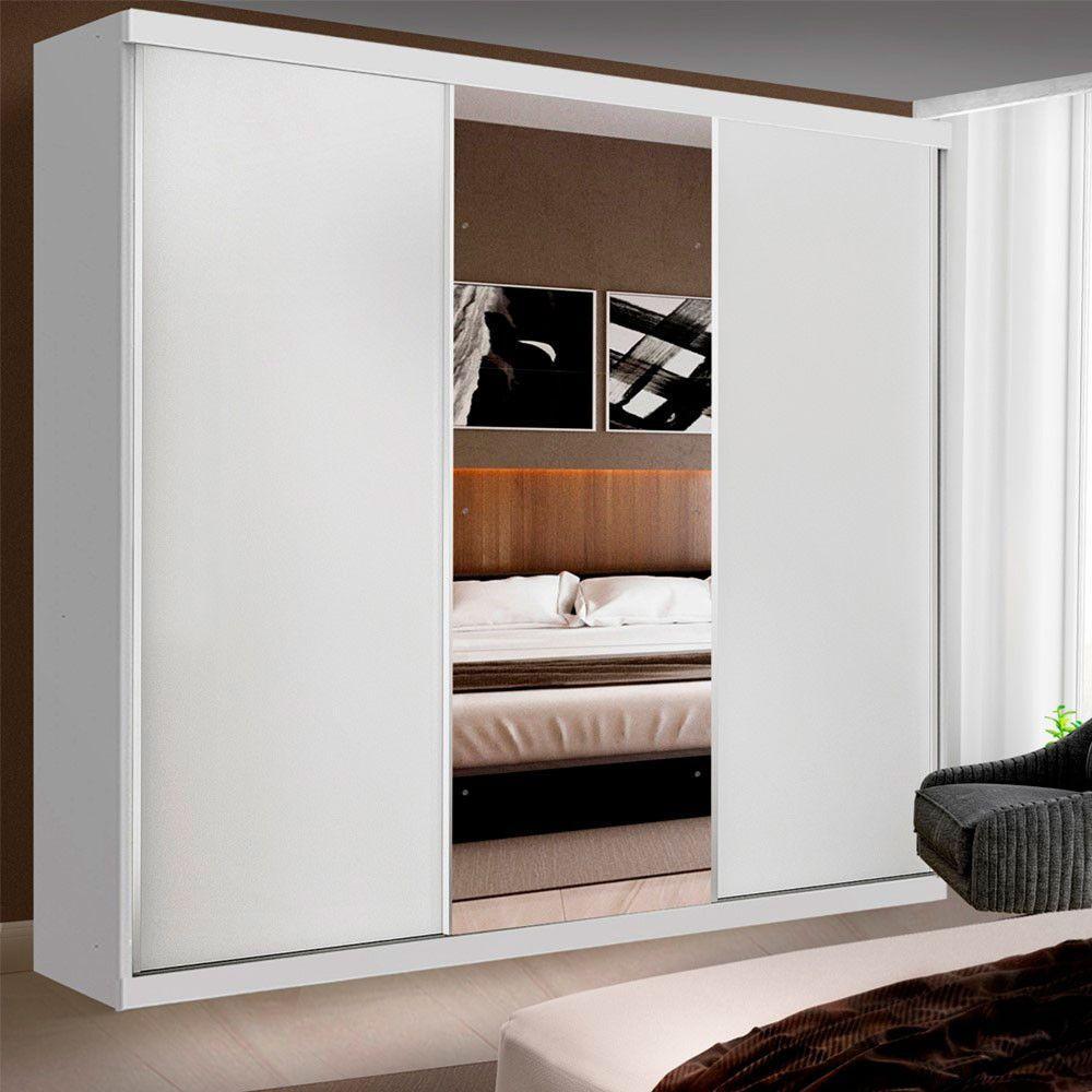 Guarda Roupa Casal Barcelona Branco 3 Portas De Correr 4 Gavetas E 3 Espelhos Minastex - 6
