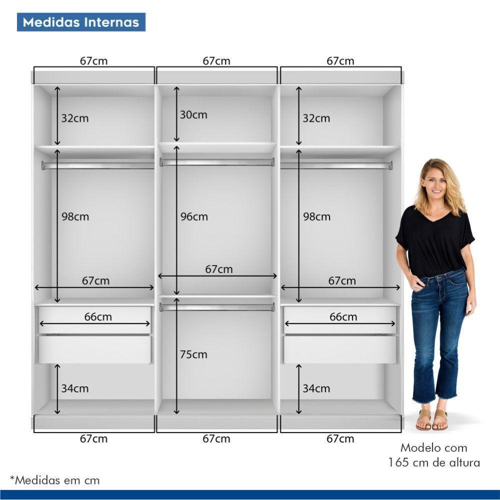 Guarda Roupa Casal Barcelona Branco 3 Portas De Correr 4 Gavetas E 3 Espelhos Minastex - 10