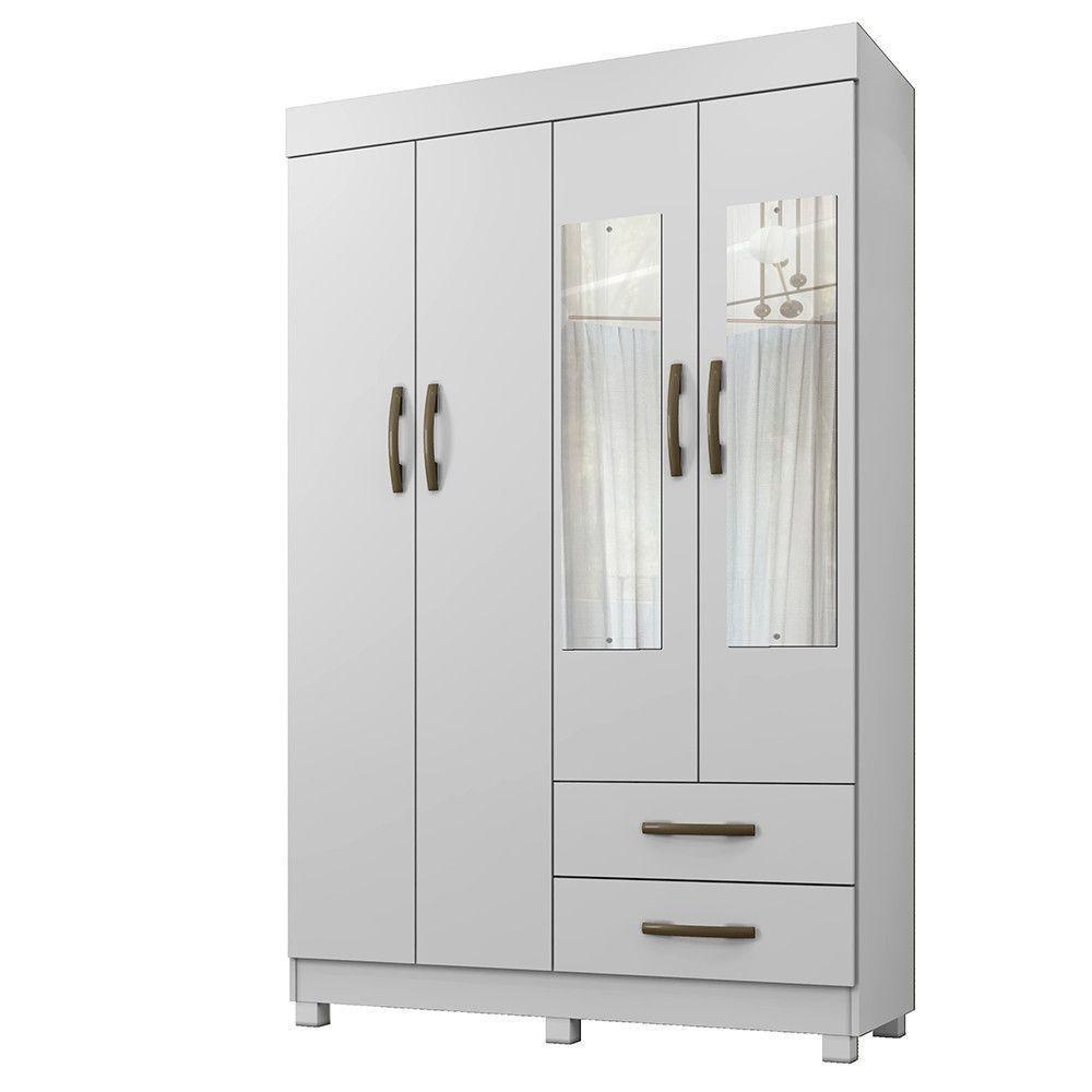 Roupeiro Copacabana Branco 4 Portas Com Espelho Benetil Móveis Branco - 4