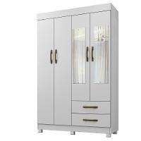 Roupeiro Copacabana Branco 4 Portas Com Espelho Benetil Móveis Branco