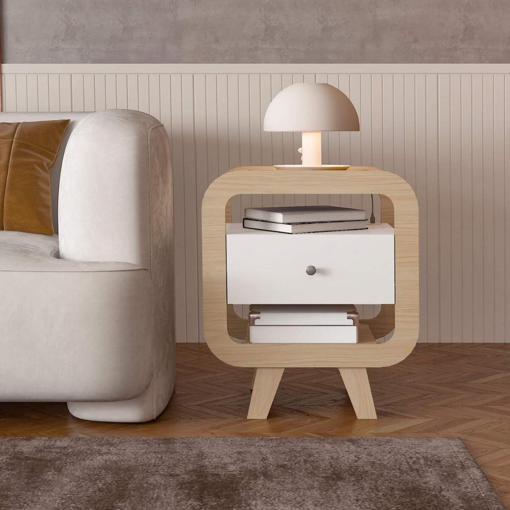 Mesa De Apoio Lyon Com Entrada Usb Nature Branco - 1