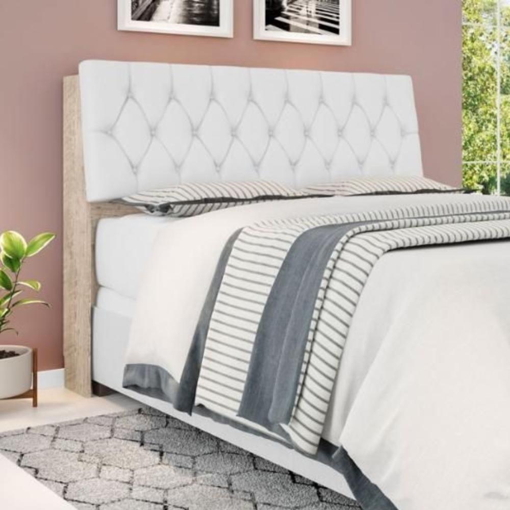 Cabeceira Box Casal Isis Amarula Com Capitonê Branco - 1