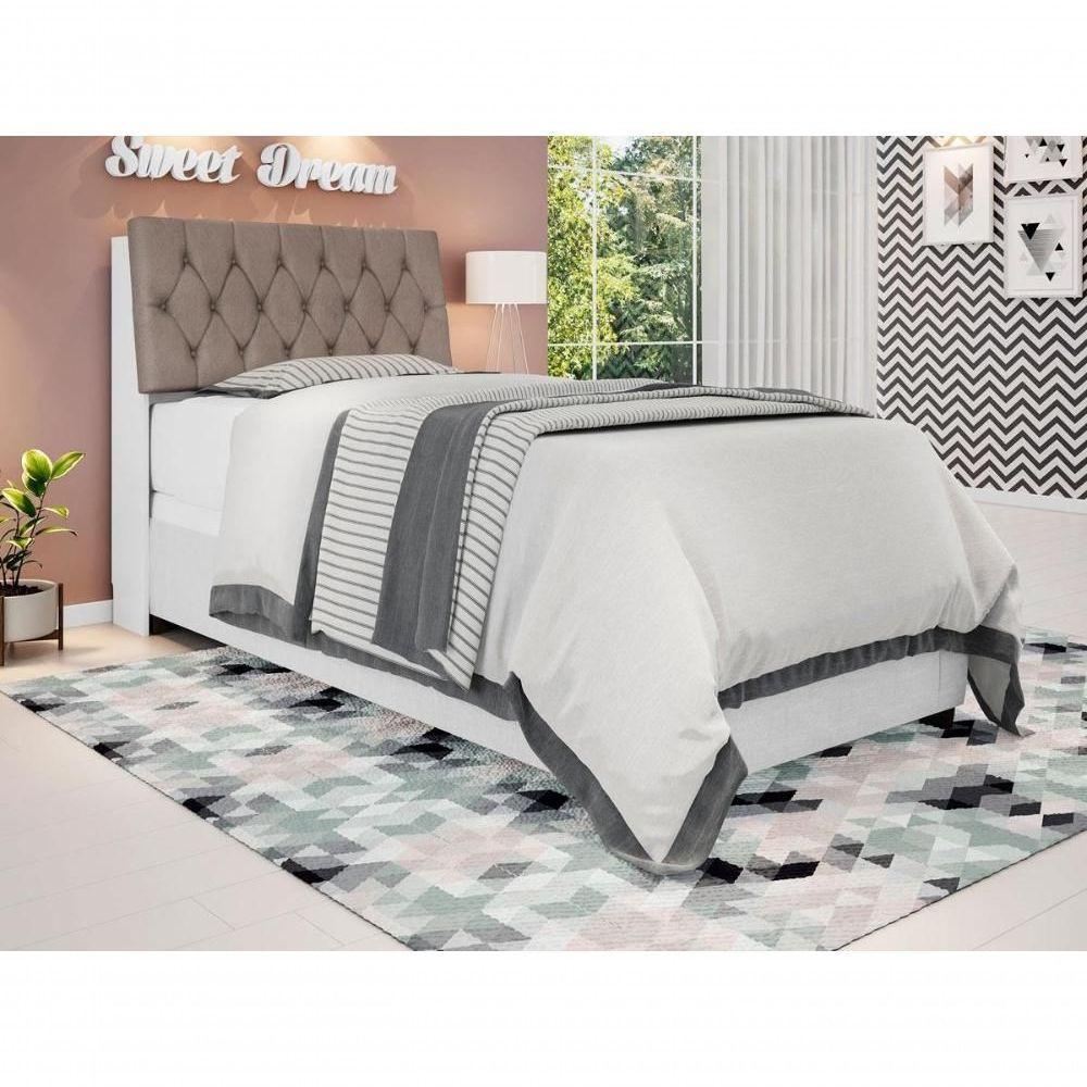 Cabeceira Box Solteiro Isis Branco Com Capitonê Bege Escuro - 2