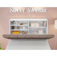 Cabeceira Box Solteiro Isis Branco Com Capitonê Bege Escuro - 3