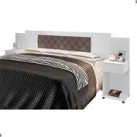 Cabeceira Box Bruna Branco Com Capitonê Bege Escuro - 3