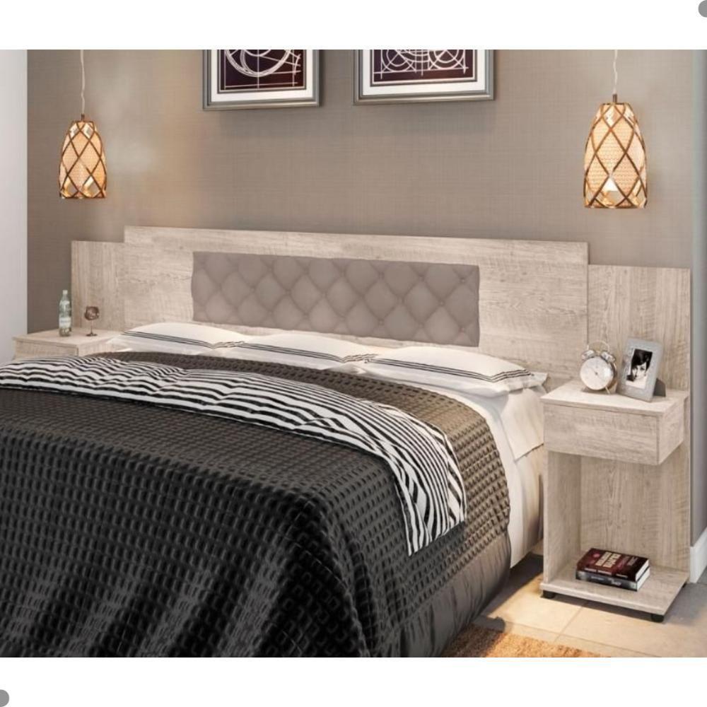 Cabeceira Box Bruna Amarula Com Capitonê Bege Claro - 1