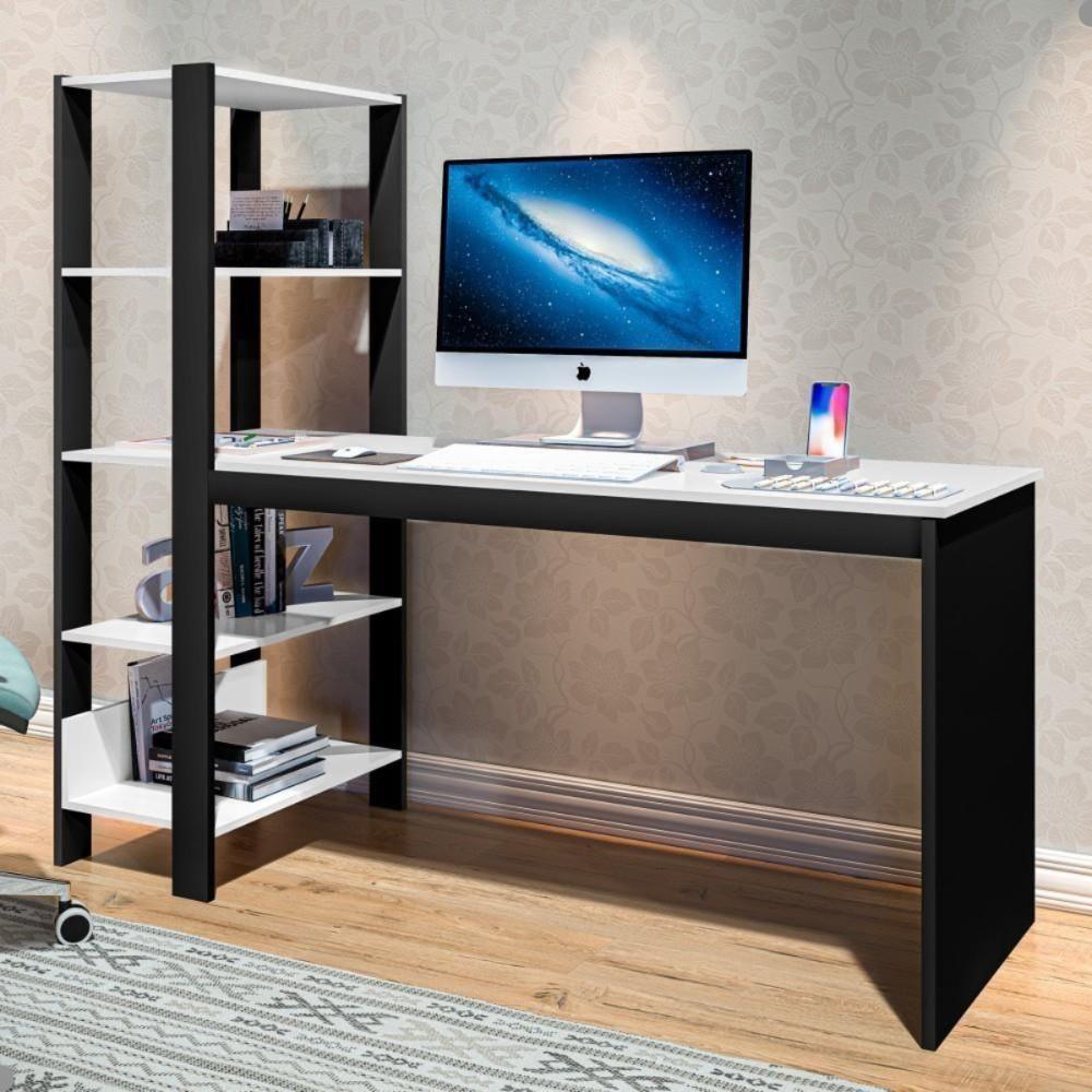 Mesa Industrial Com Prateleira Para Escritório Simet Preto E Branco - 1