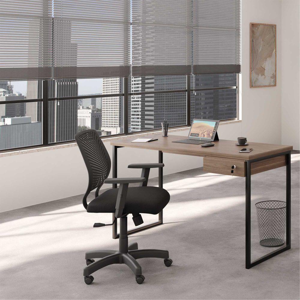 Jogo Mesa Com Gaveteiro E Cadeira Inclinável Affara Preto - 2