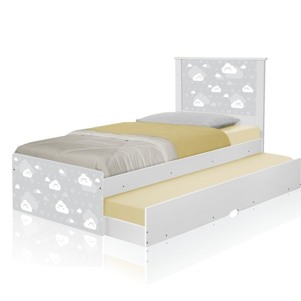 Cama Solteiro Nuvem Cinza Menino E Menina Com Auxiliar - 2