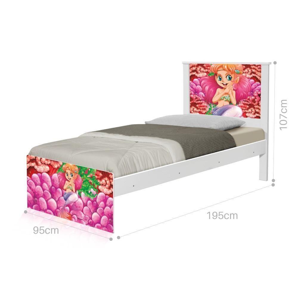 Cama Solteiro Com Cabeceira Adesivada Sereia E Corais - 1