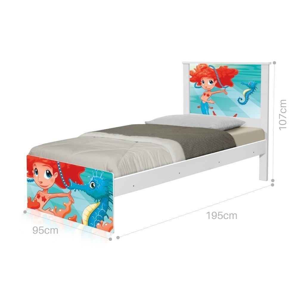 Cama Solteiro Adesivada Sereia Ruiva Com Colchão - 1