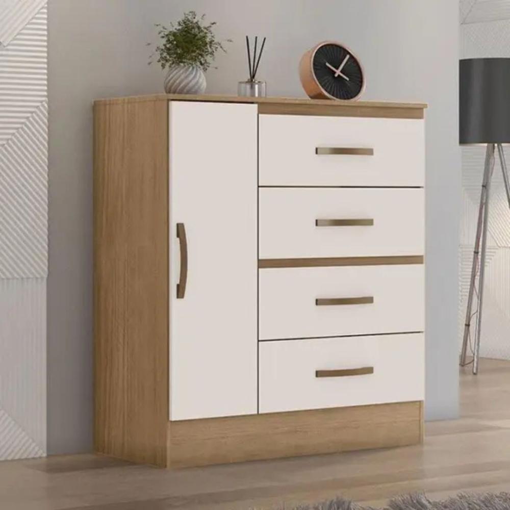 Gaveteiro Com 4 Gavetas 1 Porta Rancharia Nature Off White - 1