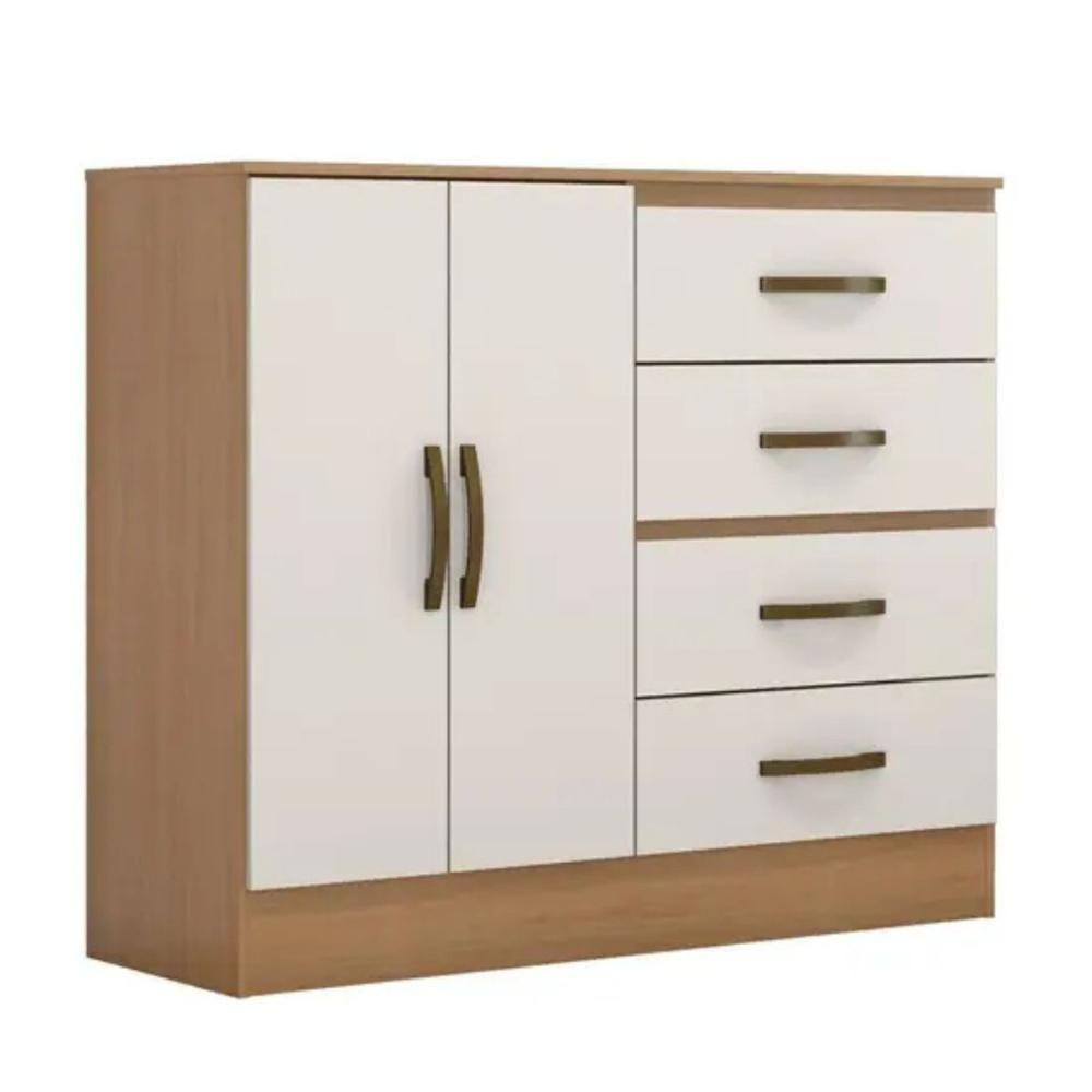 Gaveteiro Com 4 Gavetas 2 Porta Indiana Nature Off White - 2