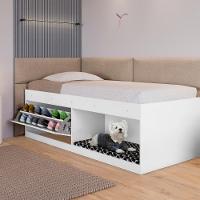 Box Solteiro 2 Prateleiras Flórida Com Kit Pet E Colchão Branco - 1