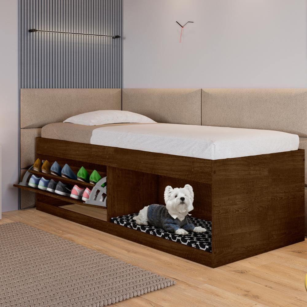 Box Solteiro 2 Prateleiras Flórida Com Kit Pet E Colchão Malbec - 1