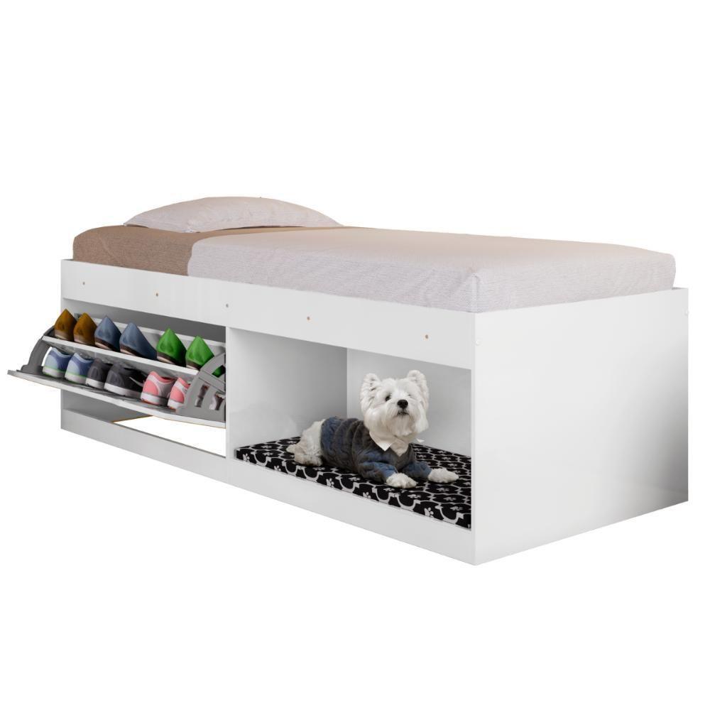 Box Solteiro 2 Prateleiras Flórida Com Kit Pet Branco - 3