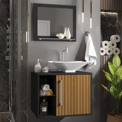 Conjunto Gabinete E Espelheira Grenoble Preto Ripado