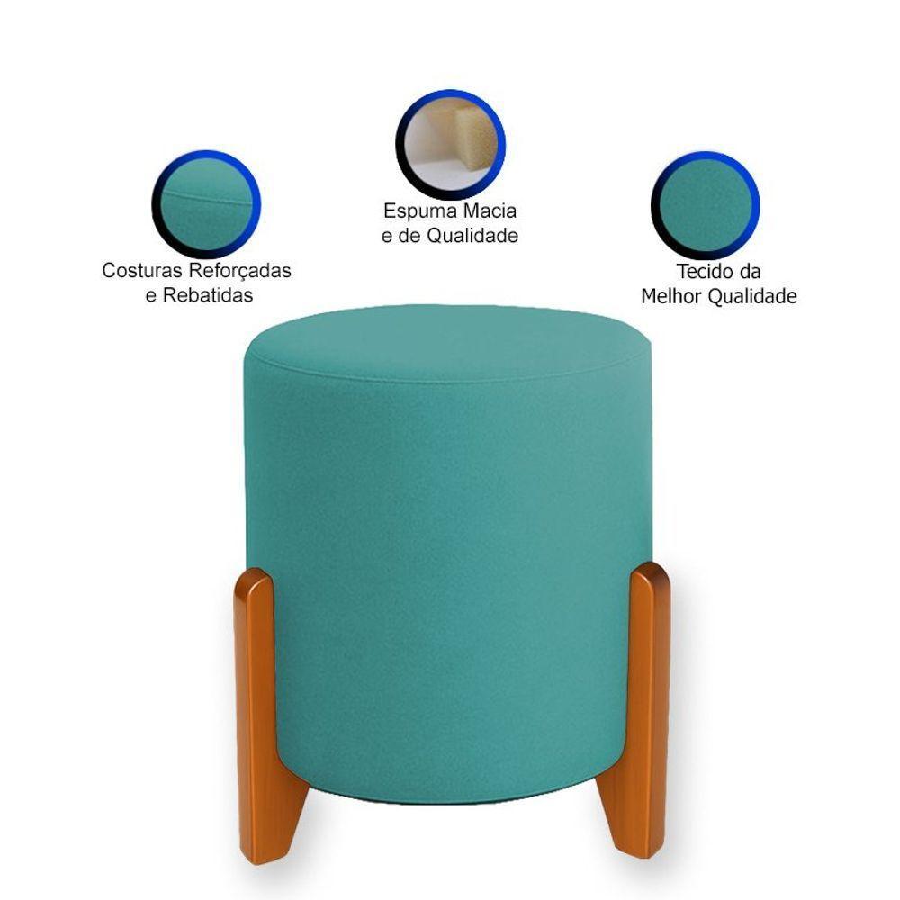 Puff Orgânico Veludo Thor Com Pés De Madeira Azul Turquesa - 3