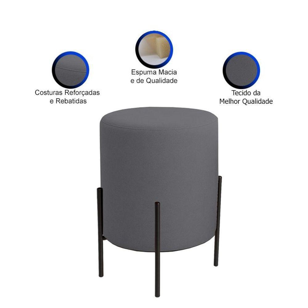 Puff Orgânico Veludo Thor Com Pés De Ferro Preto Cinza Escuro - 4