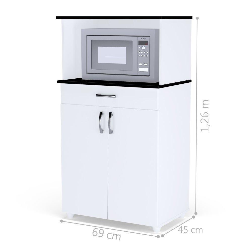 Bancada Para Micro-ondas Com 2 Portas Cassandra Branco Preto - 2
