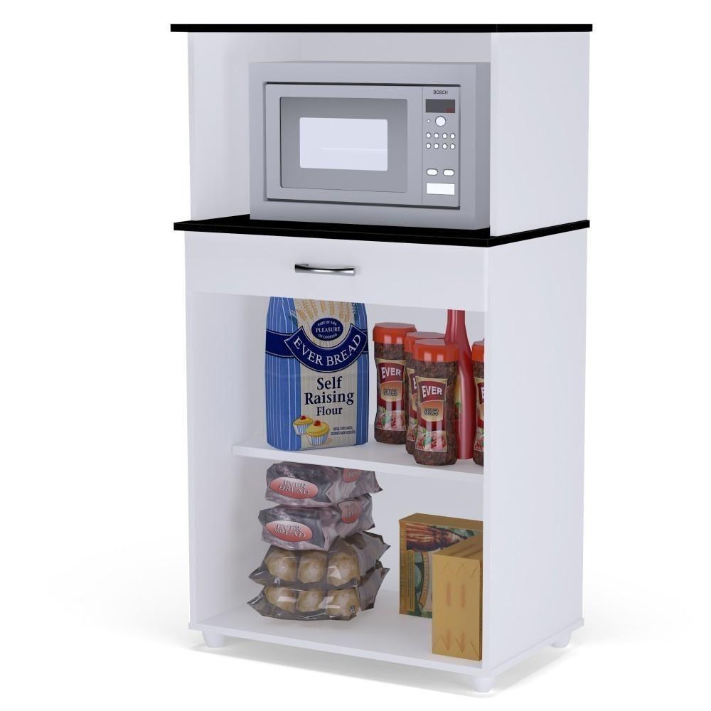 Bancada Para Micro-ondas Com 2 Portas Cassandra Branco Preto - 4