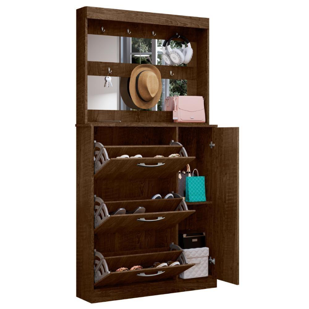 Jogo Sapateira E Porta Objetos Com Espelho Caruá Malbec - 3