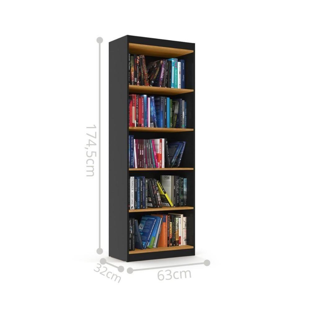 Livreiro Com 5 Nichos Trindade Preto Acetinado Cinamomo - 3