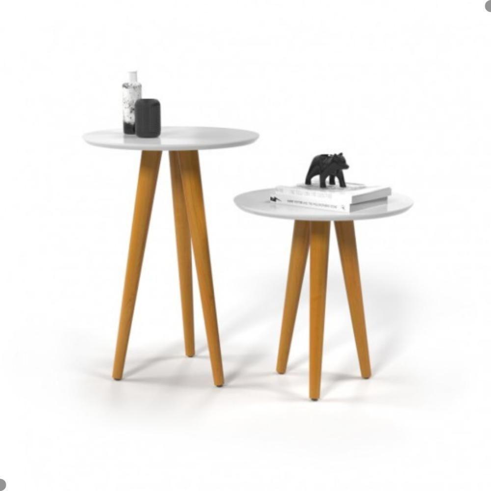 Conjunto 2 Mesas Oval Para Sala Tijuana Branco - 3