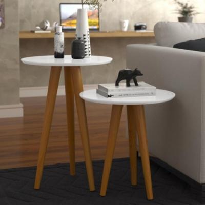 Conjunto 2 Mesas Oval Para Sala Tijuana Branco