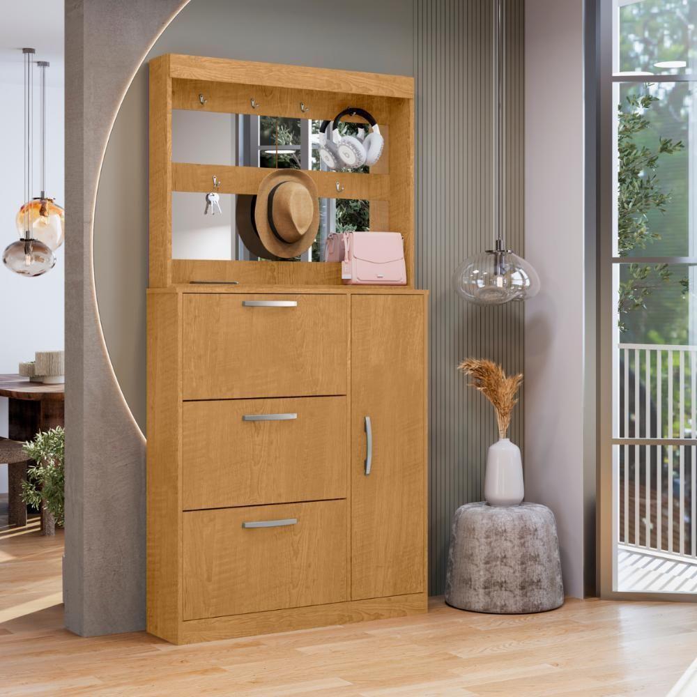 Jogo Sapateira E Porta Objetos Com Espelho Caruá Naturalle - 1