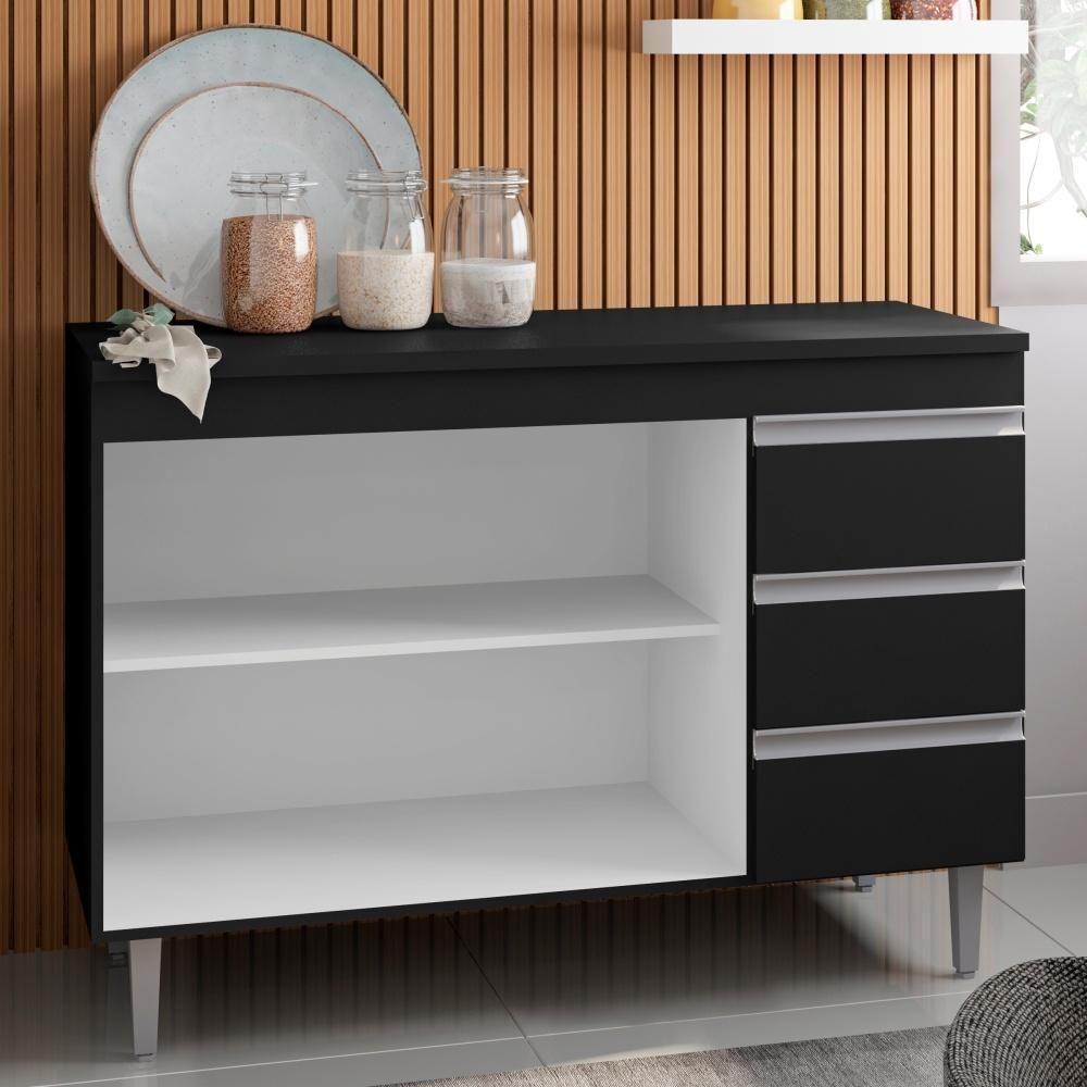 Bancada Tamires 1,0 Preto Sem Tampo - 3