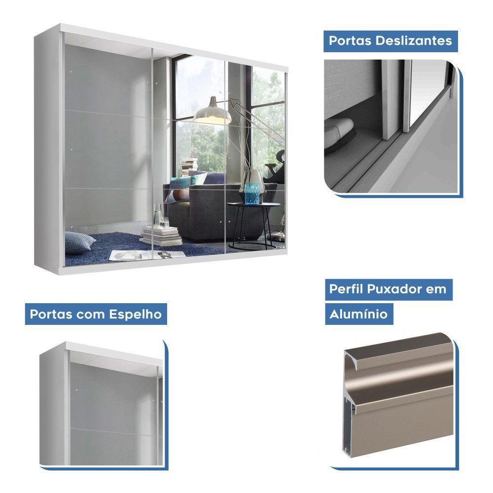Guarda Roupa Casal Rennes Branco 3 Portas De Correr 4 Gavetas E 9 Espelhos Minastex - 2