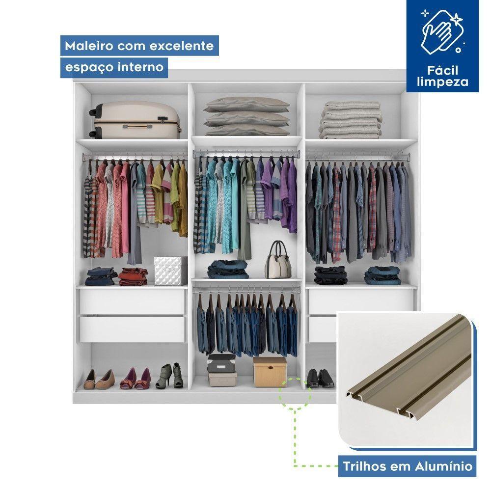 Guarda Roupa Casal Rennes Branco 3 Portas De Correr 4 Gavetas E 9 Espelhos Minastex - 9