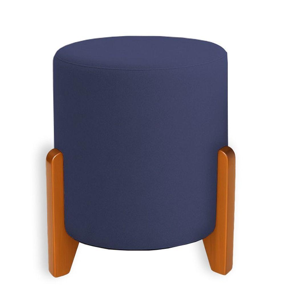 Puff Orgânico Veludo Thor Com Pés De Madeira Azul Marinho - 1