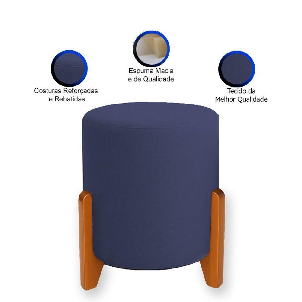 Puff Orgânico Veludo Thor Com Pés De Madeira Azul Marinho - 3