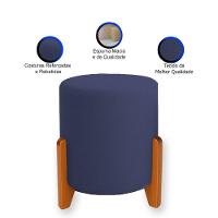 Puff Orgânico Veludo Thor Com Pés De Madeira Azul Marinho - 3