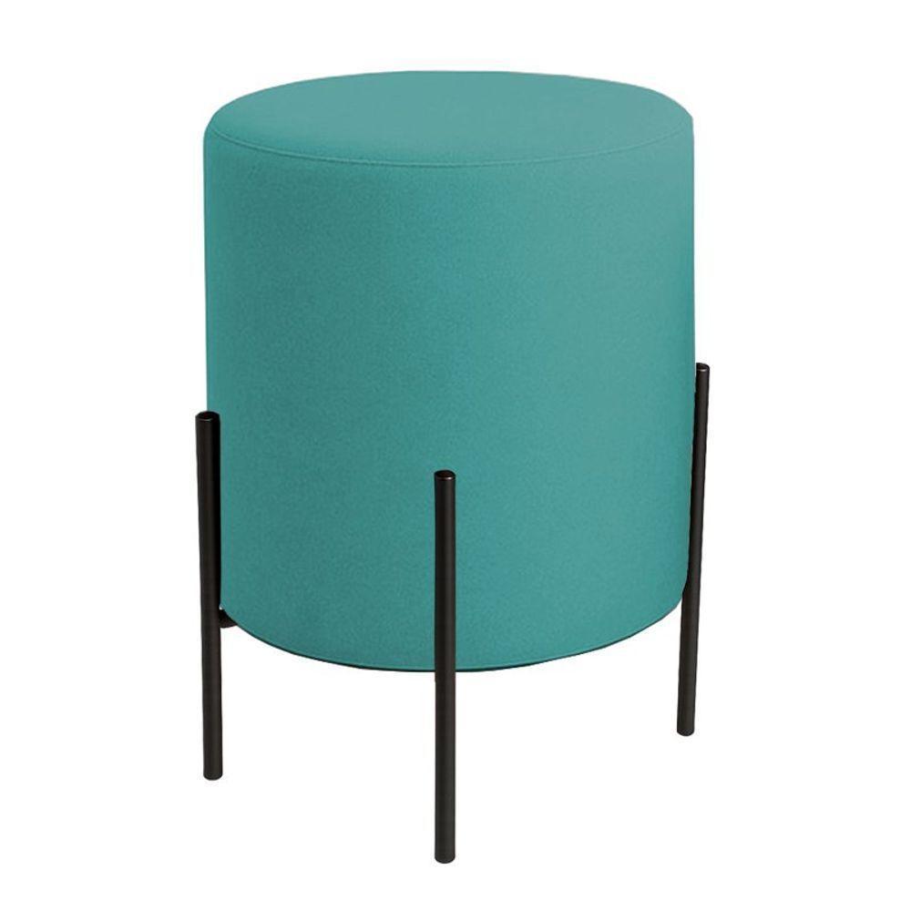 Puff Orgânico Boucle Thor Com Pés De Ferro Preto Azul Turquesa - 1