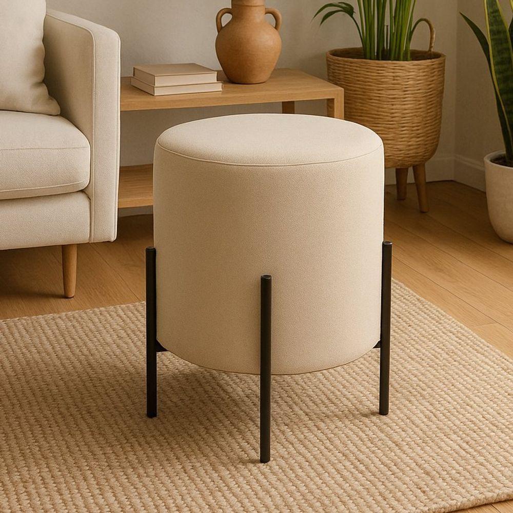 Puff Orgânico Boucle Thor Com Pés De Ferro Preto Azul Turquesa - 2