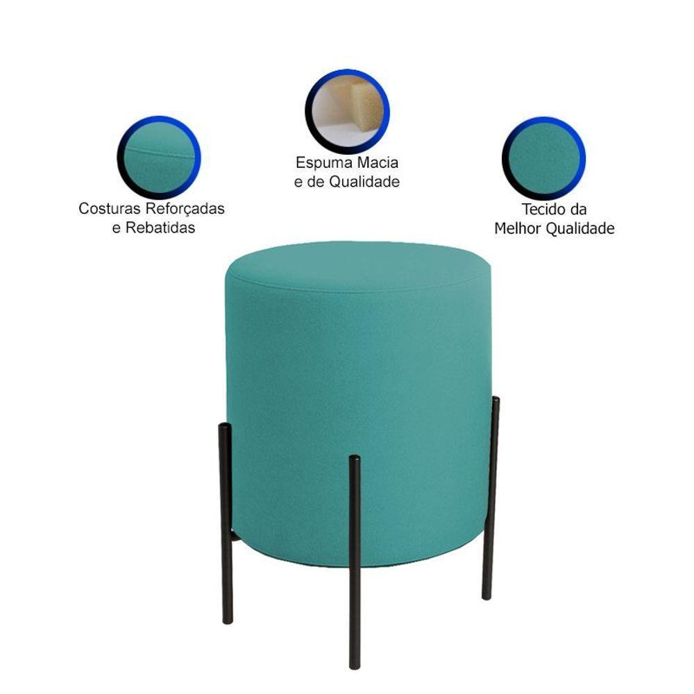 Puff Orgânico Boucle Thor Com Pés De Ferro Preto Azul Turquesa - 3
