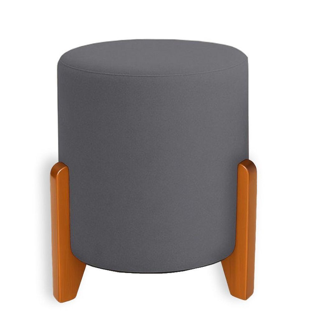 Puff Orgânico Veludo Thor Com Pés De Madeira Cinza Escuro - 1