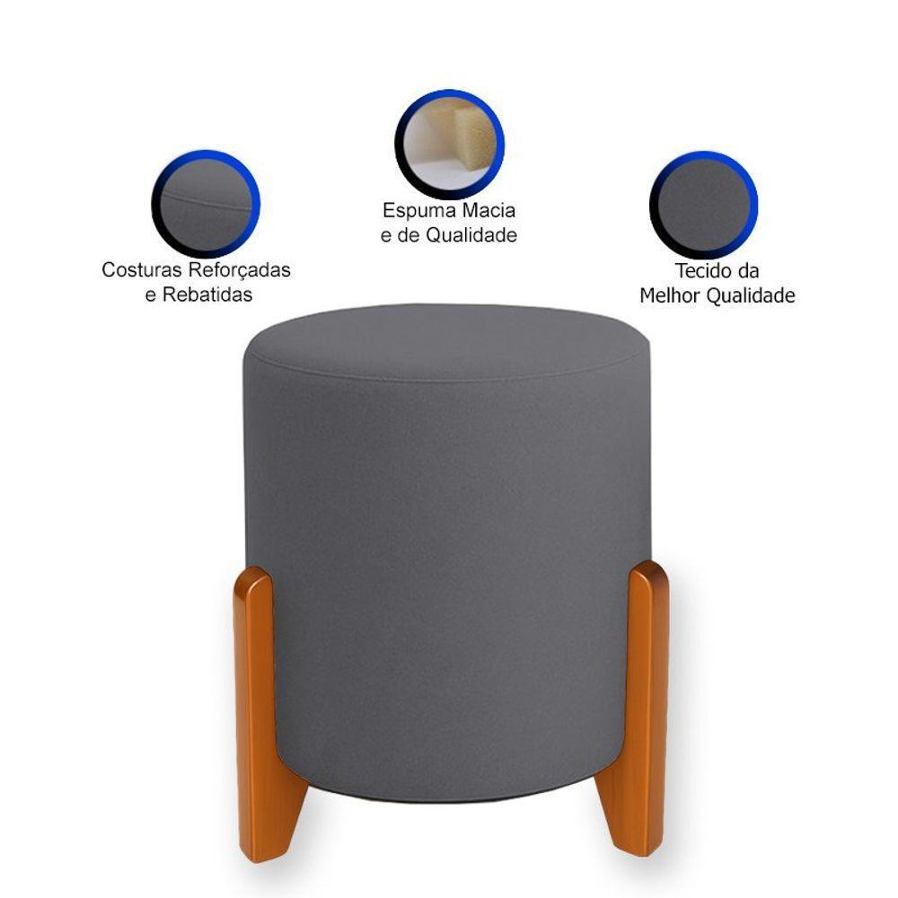 Puff Orgânico Veludo Thor Com Pés De Madeira Cinza Escuro - 3