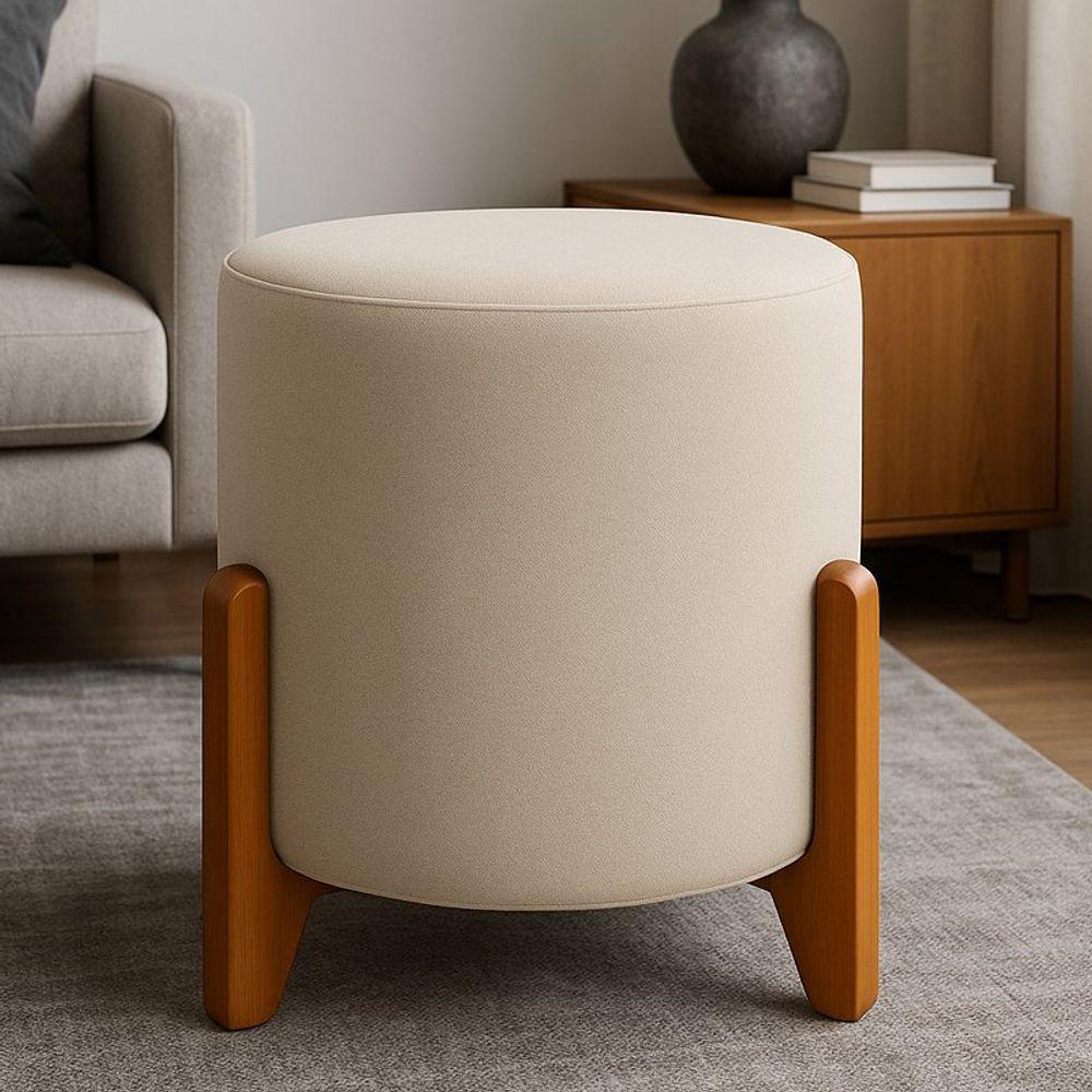 Puff Orgânico Boucle Thor Com Pés De Madeira Azul Turquesa - 2