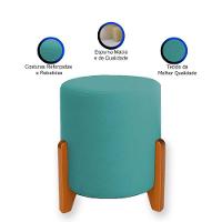 Puff Orgânico Boucle Thor Com Pés De Madeira Azul Turquesa - 3