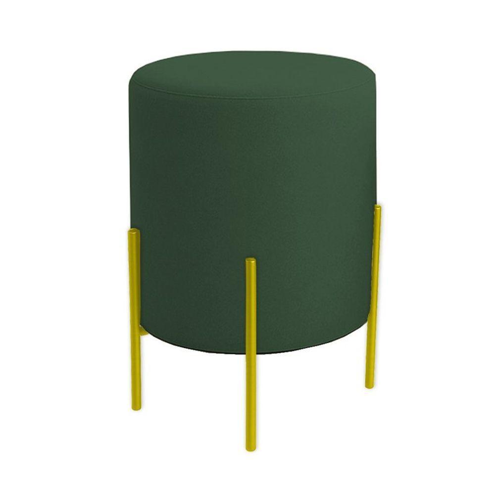 Puff Orgânico Boucle Thor Com Pés De Ferro Dourado Verde Escuro - 1