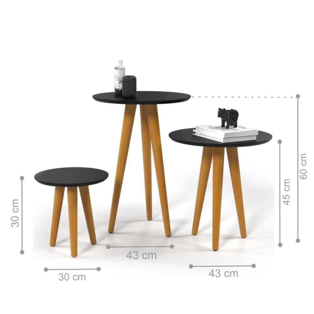 Conjunto De Mesas Pés Palito Savannah Preto - 2